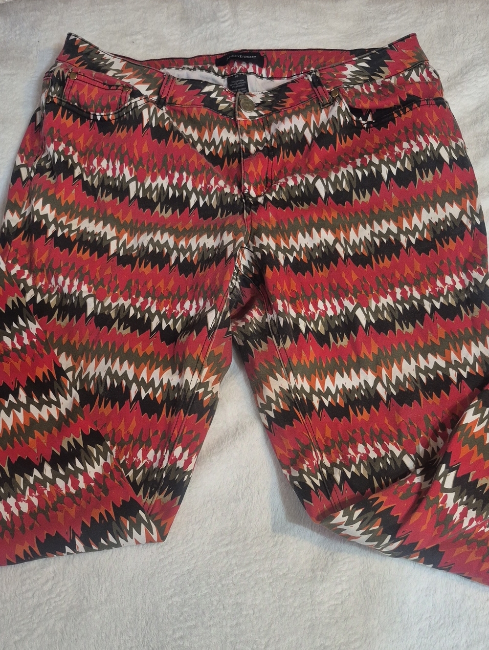 Ashley Stewart Zigzag Print Skinny Jeans - Red, Olive, Cream Sz. 18